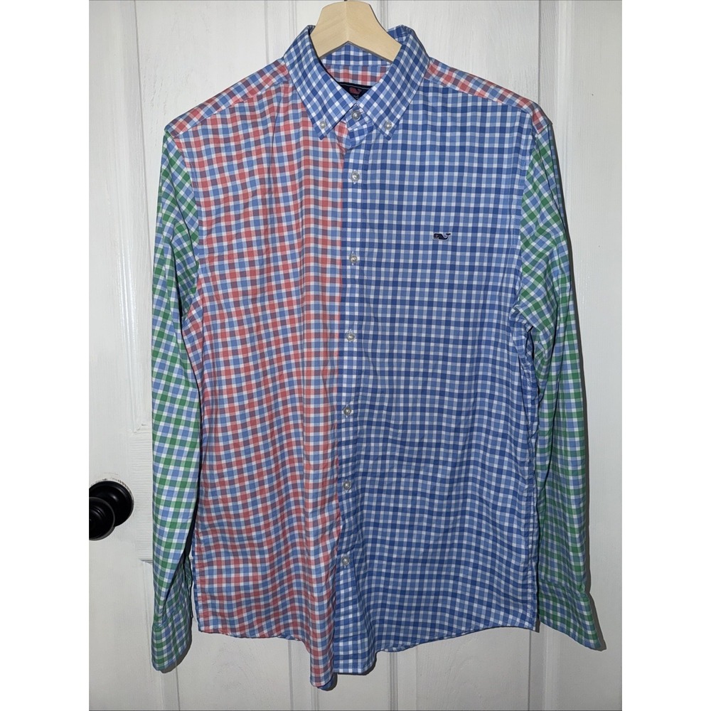Vineyard Vines Men's Performance Whale Shirt Multi Color‎ Size L Patchwork Tech